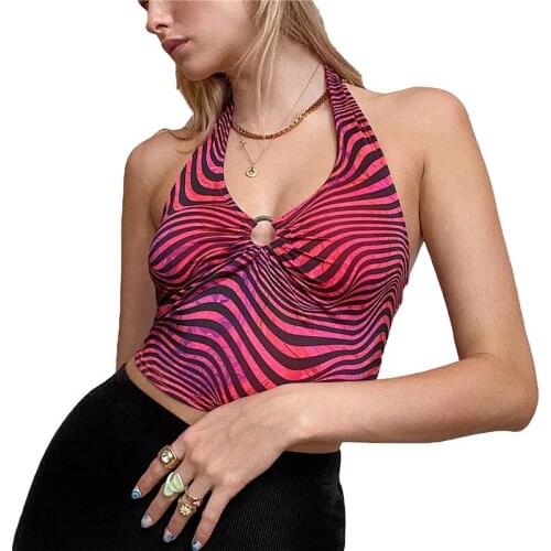 Women Sexy Low-cut Striped Crop Top Summer Sleeveless Slim Fit Tank Top Summer Deep V-neck Camisole Y2k Vest Streetwear