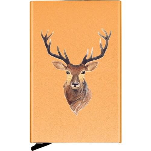 Golden Metal Case Luxury Elk Head Printing Credit Card Holder Men Slim Anti Protect Travel ID Cardholder Women Rfid Wallet