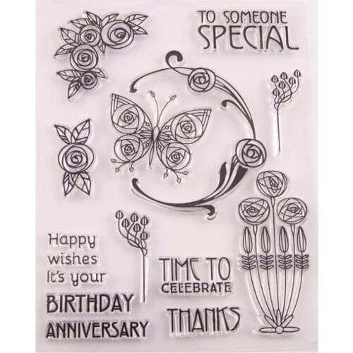 1pc Butterfly Flower Transparent Clear Silicone Stamp Seal DIY Scrapbook Rubber Stamping Coloring Embossing Diary Decor Reusable