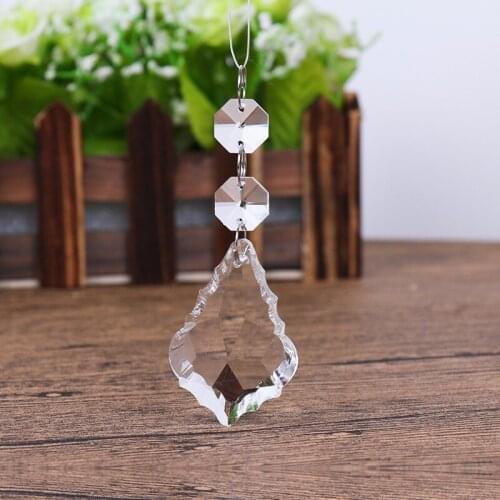 10 pieces/lot, 50*35mm maple leaf Crystal+2x octagonal+3 rings connector Glass Wedding Decoration Maple Crystal Pendant
