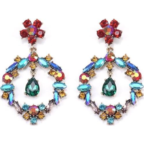 2020 ZA Luxury Glass Crystal Big Earrings Women Geometric Round Statement Drop Earrings Jewelry Long Water Drop Pendants Earring