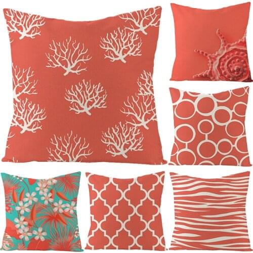 Tropical Ocean Starfish Coral Flower Red Linen Pillowcase Dandelion Plant Home Sofa Decoration Waist Pillow Case Cushion Cover