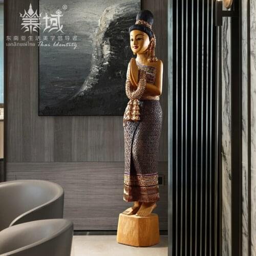 Southeast Asian Welcome Sculpture Floor Big Decorations Large Restaurant Thai Decorations