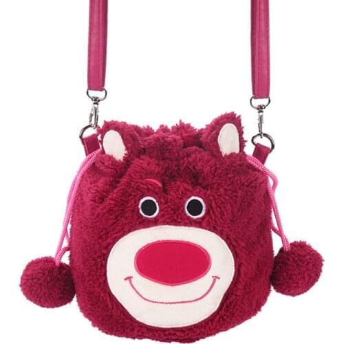 Disney Toy Story Kawaii Lotso Stuffed Plush Backpack Cute Anime Strawberry Bear Lotso Plush Bucket Bag Gifts for Kids Girls