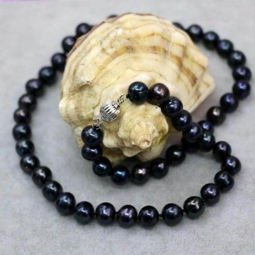 Long 18" 8-9mm Genuine Black Freshwater Cultured Pearl Hand Knotted Necklace
