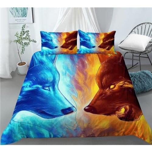 Home Living Luxury 3D Wolf Print 2/3Pcs Comfortable Duvet Cover PillowCase Bedding Sets Queen and King EU/US/AU Size