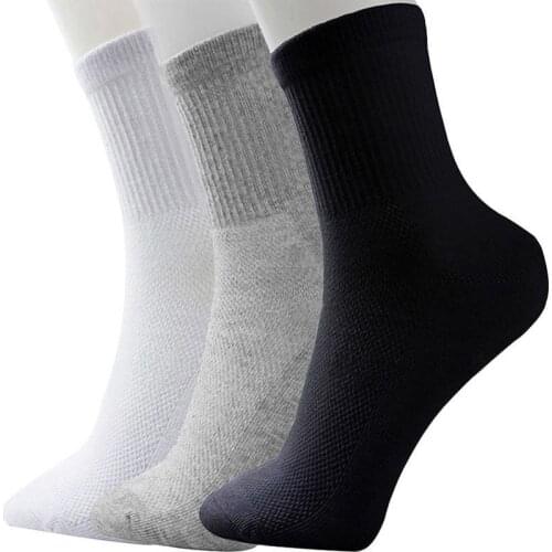 1pair Breathable Mens Socks Black White Cotton Blend Socks For Businness Casual Crew Socks High Quality Men Mesh Socks
