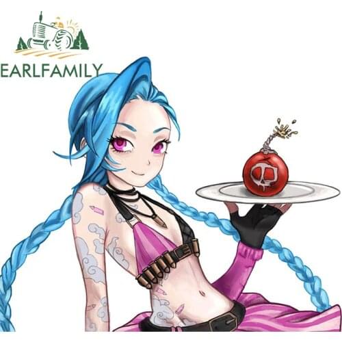 EARLFAMILY 13cm x 10.5cm for League of Legends Jinx Vinyl Car Stickers Air Conditioner Car Body Decals Waterproof Scratch-Proof