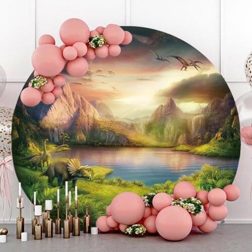 DAWNKNOW Round Circle Photography Background Backdrop Fairy Tale Dinosaur Adult Kids Birthday Party Decoration Photo Live Studio