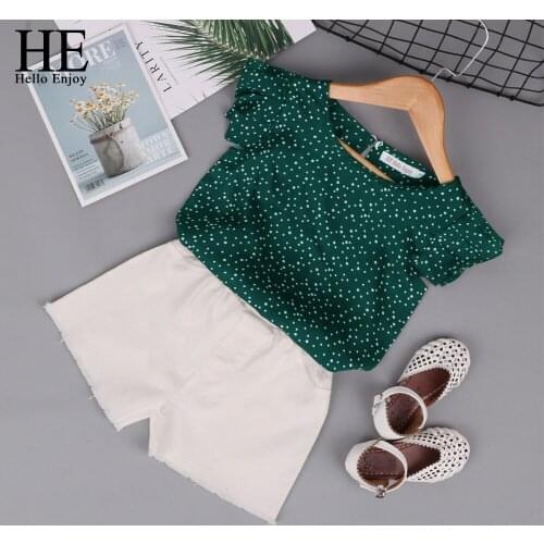 HE Hello Enjoy Newest Girl Clothing Sets Summer Children Clothing Dot Green Casual Vest+Shorts Outfit Cute Kids Clothes 2 Pieces