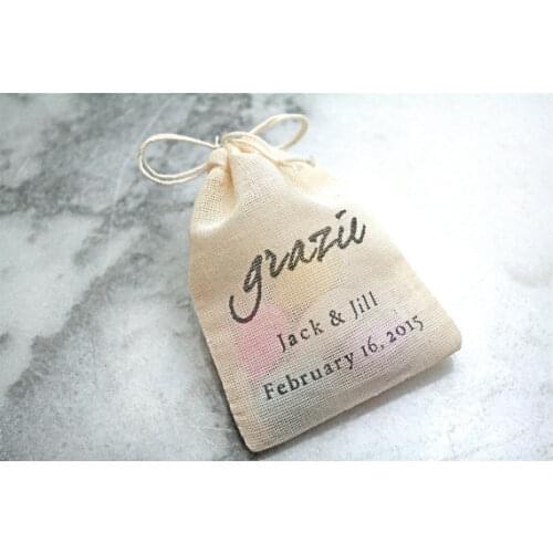 Customize Italian Grazie wedding Bachelorette Hangover relief Kits Jewelry thank you gift Bags Drawstring muslin pouches