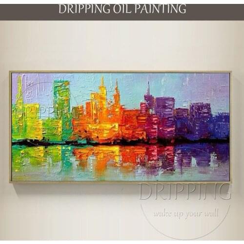 Skilled Artist Hand-painted High Quality Modern Abstract Cityscape Oil Painting Knife Painting Textured City Oil Painting