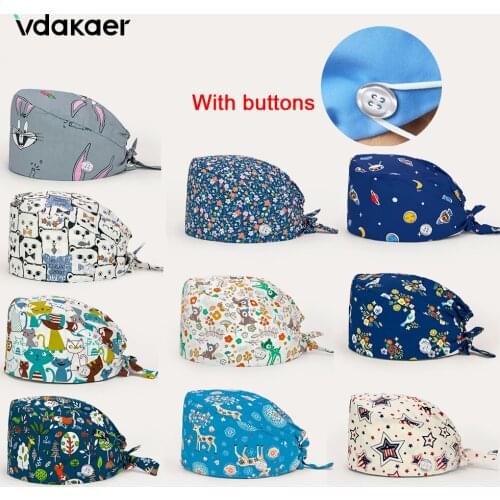 Mens and women scrubs cap pet shop cap Nursing Cap Dust Cap Accessories lab work cap With Buttons
