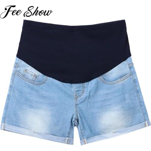Maternity Short Pants Pregnancy Denim Shorts Pregnant Women Jeans Shorts Elastic Low-waisted Summer Curling Denim Loose Pants