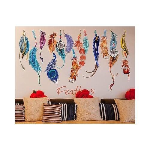 Colorful Dream Catcher Lucky Feathers Wall Sticker Mural Vinyl Decal Home Decor