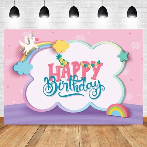 Laeacco Cartoon Unicorn Rainbow Baby Birthday Customization Photo Photography Background Photographic Backdrop For Photo Studio