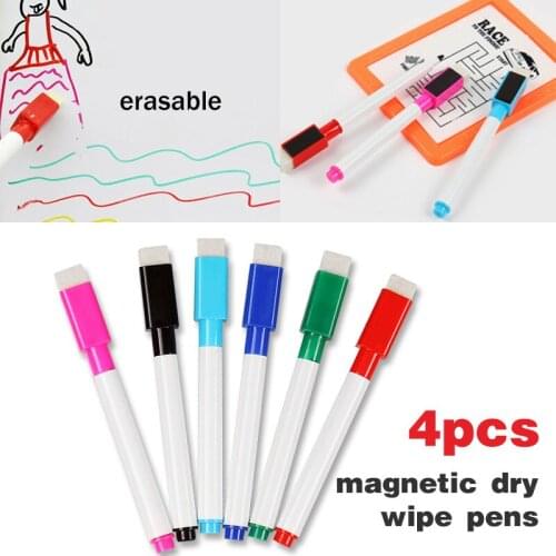 4pcs Whiteboard Marker Pens White Board Pen Erasable Marking Drawing Stationery Kids Blackboard Smooth School Graffiti Pencil