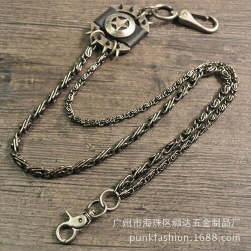 Men Trousers Pants Wallet Keychain Gray Black Skull Horns Bullet Shape Pendant Metal Link Waist Chain Punk Jean Heavy Chain BL36