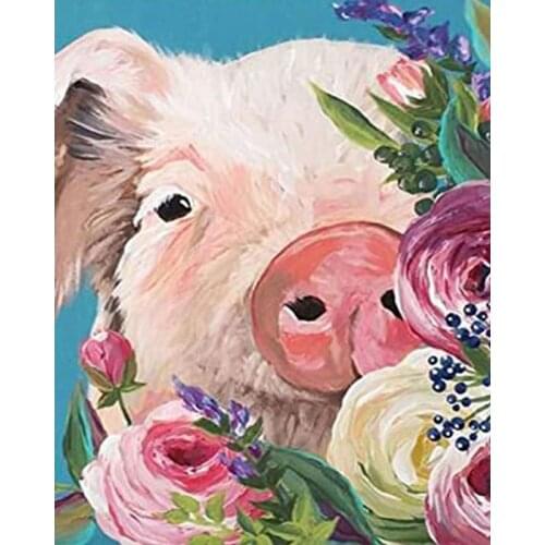 GATYZTORY Pig Flower Acrylic Paint By Numbers Set Oil Painting For Adults DIY Kits Canvas Animal Drawing Coloring By Numbers Dec