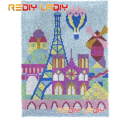 Latch Hook Rug Kits Paris Scenery Plush Wall Tapestry DIY Carpet Rug Chunky Yarn Arts Cushion Crocheted Floor Mat Hobby & Crafts