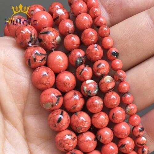 Natural Stone Orange Shell Turquoises Round Loose Beads For Jewelry Making 4 6 8 10 12mm Beads DIY Bracelet Charms 15'' Strands