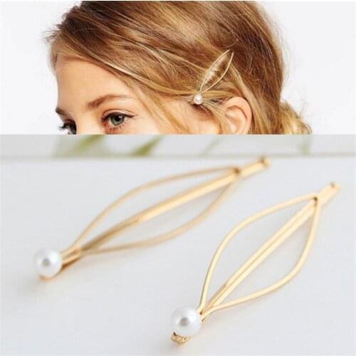 2020 new Sweet Simple European and American jewelry wild pearl gold color barrettes clip gill hair jewelry