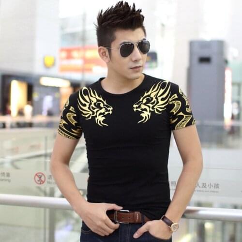 2017 Autumn new mens brand t-shirt fashion Slim Dragon printing atmosphere t shirt Plus size short-sleeved t shirt men TX141-R