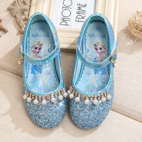 Disney spring new girls princess shoes children Korean performance shoes little girls high-heeled shoes elsa leather shoes