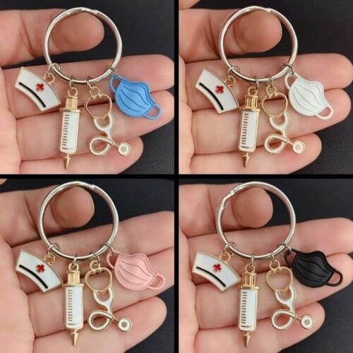 New design keychain doctor medical tool stethoscope syringe mask key ring nurse medical student gift keychain souvenir