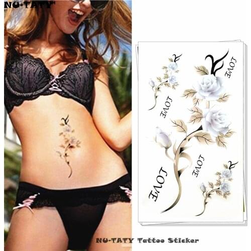 Nu-TATY White roses Temporary Tattoo Body Art Arm Flash Tattoo Stickers 17*10cm Waterproof Fake Henna Painless Tattoo Sticker
