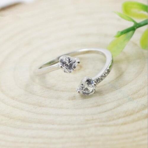 Hot Sale New Arrival Fashion 925 Sterling Silver Jewelry Double Heart-shaped Love Crystal Hypoallergenic Opening Ring SR118
