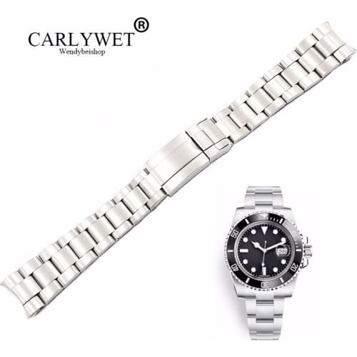 CARLYWET 20 21mm Silver Brushed 316L Solid Stainless Steel Watch Band Belt Strap Bracelets For Rolex Submariner