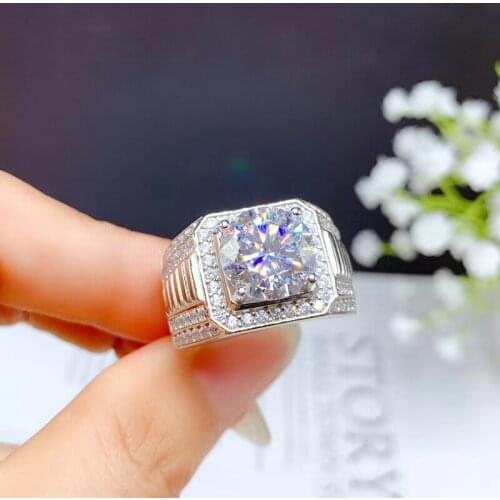 Luxury muscular man ring super big sparkling moissanite ring real 925 silver gold plated 11x11mm size gem certified party gift