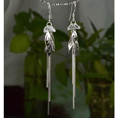 Guarantee Plain 925 Sterling Silver, Leaf Earrings, 74 mm, 3.7 g, EA31139