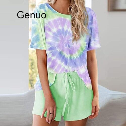 Women Summer Clothing 2 Piece Set Tie Dye Short Sleeve Pajamas Suit Homesuit Casual Plus Size Two Piece Suit Lounge Wear 2020