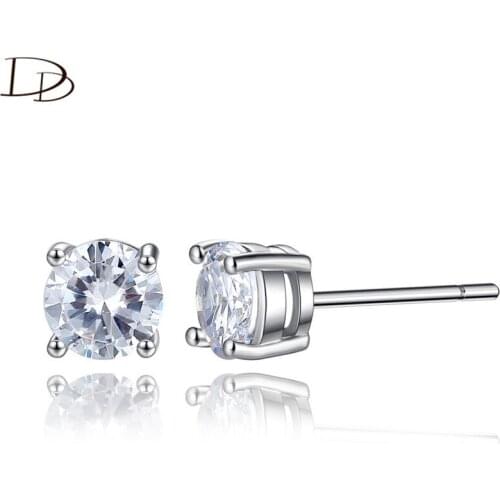 DODO Basic Style Stud Earrings For Women Chic 6mm Round AAA Zirconia Kpop Fashion Jewelry Brincos Femme White Gold Color E112