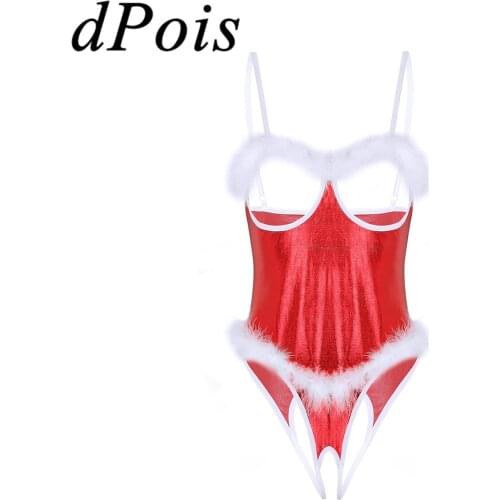 DPOIS Lingerie Tedddies Bodysuit Catsuit Erotic Open Crotch Cup Sleepwear Nightwear Crotchless Shiny Body Metallic Bodystocking
