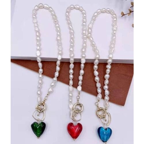 S925 Sterling Silver Women Necklace Vintage Natural Pearl Necklace Blue Love Geometric Baroque Female Necklace