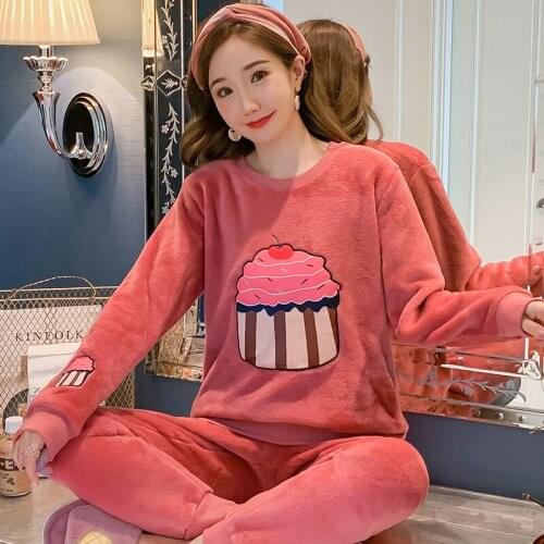 Winter Pyjamas Women Long Sleeve Pajamas Set Flannel Cartoon Sleepwear Home Clothes Suits Mujer Nightwear Women Clothes Pijamas