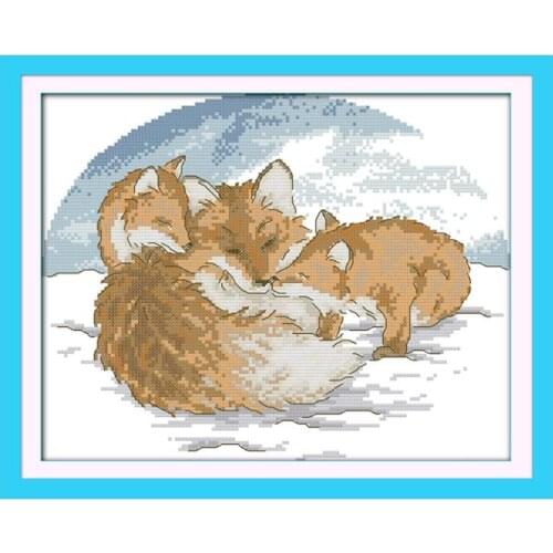 Winter Snow 11CT 14CTdmc Spiraea Animal Series Snow Fox Handmade Sewing Thread Embroidery Cross Stitch Kit Decoration