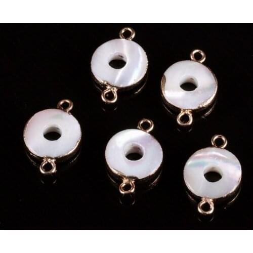 1Pcs White Natural Round Shell Pearl Pendants Double Hole Connector Charms for Jewelry Making Bracelet DIY Necklace