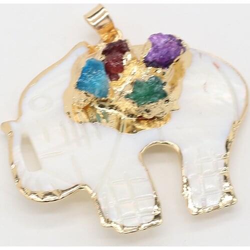 2021 Natural Shell Animals Pendant Cute Elephant Shell Stone Pendant Charms for Making DIY Necklace Accessories 40x45mm