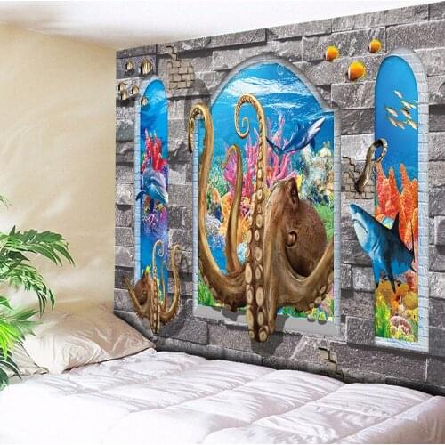 3D Beach Wall Tapestry Sea Decorative Tapestry Wall Hanging Tapete Psychedelic Tapestry Octopus Bedroom Wall Art Rug Cloth Large