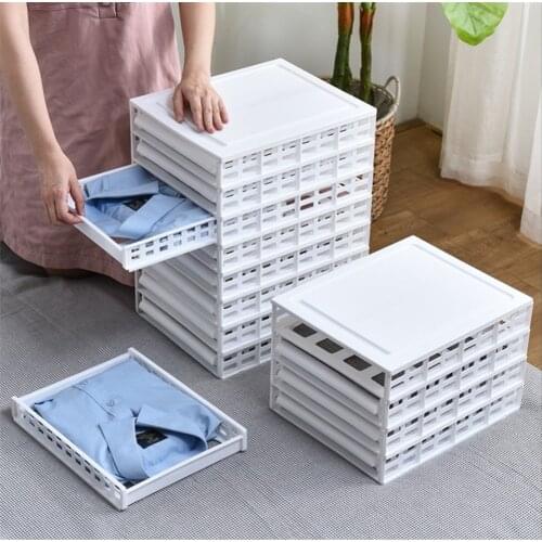 4 Layers Clothes Organizer Space Storage Stackable Wardrobe Folder T-shirt Document Home Closet Organizer Assembled Storage Box