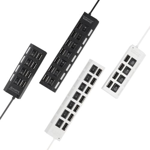 4/7 Port USB-HUB Multi USB 2.0 Splitter High Speed Converter Adapter with On/Off Compatible With Building Model Light Accessorie