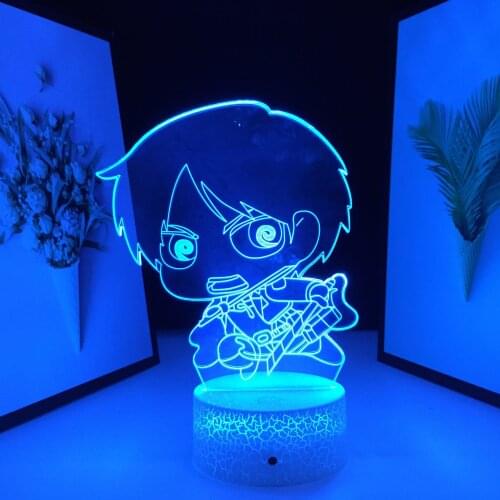 Eren Yeager Anime Figure Table 3D Lamp Nightlight Kids LED Night Light for Cool Birthday Gift Bedroom Decor Light for Child Room