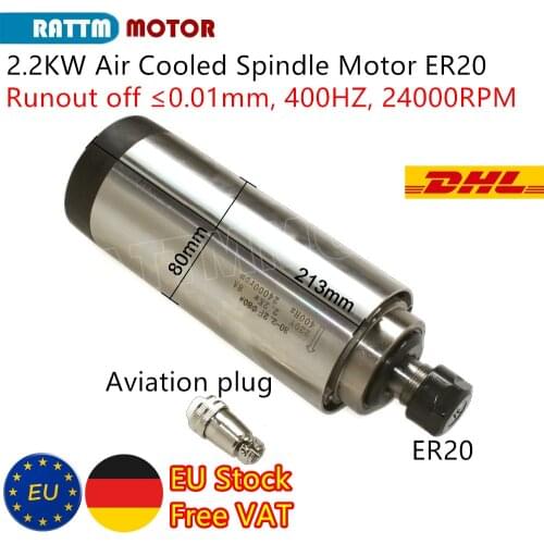 〖EU Free Ship〗2.2kw Air Cooled Spindle motor 220V 8A 24000rpm ER20 Runout-off 0.01mm 80mm Dia Ceramic bearing High Quanlity