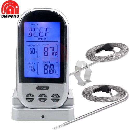Wireless Remote Digital Cooking Thermometer Dual Probe Meat Thermometer for BBQ Smoker Grill Oven Monitors Waterproof