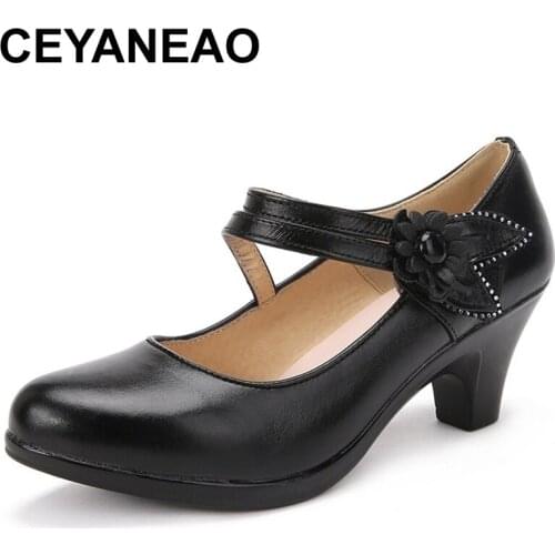 CEYANEAO Women genuine leather shoes woman office shoes lady work shoes comfort mother casual shoes pumps women plus size 35-40