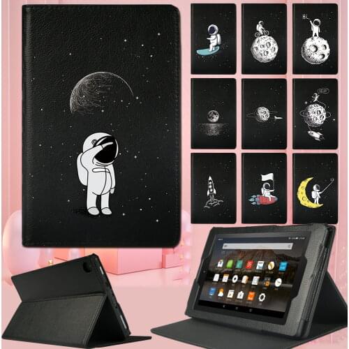 Cover Case for Amazon Fire HD 8(6th/7th/8th Gen)/Fire 7 HD 10 (5th/7th/9th)-New Astronaut Pattern Front Bracket Tablet Case